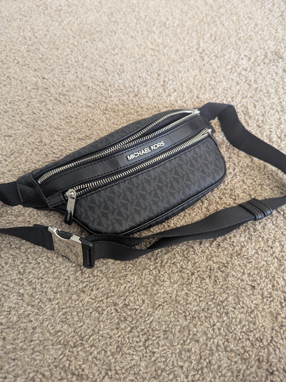 Michael Kors Black Signature MK Belt Bag Fanny Pack Double Zip Crossbody - Picture 4 of 5